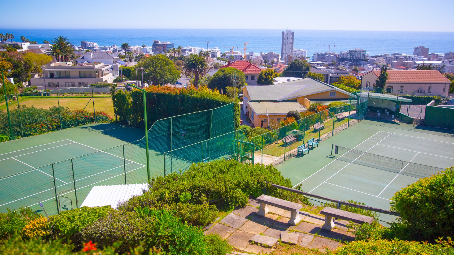 Tennis courts overlooking the ocean in Cape Town, South Africa